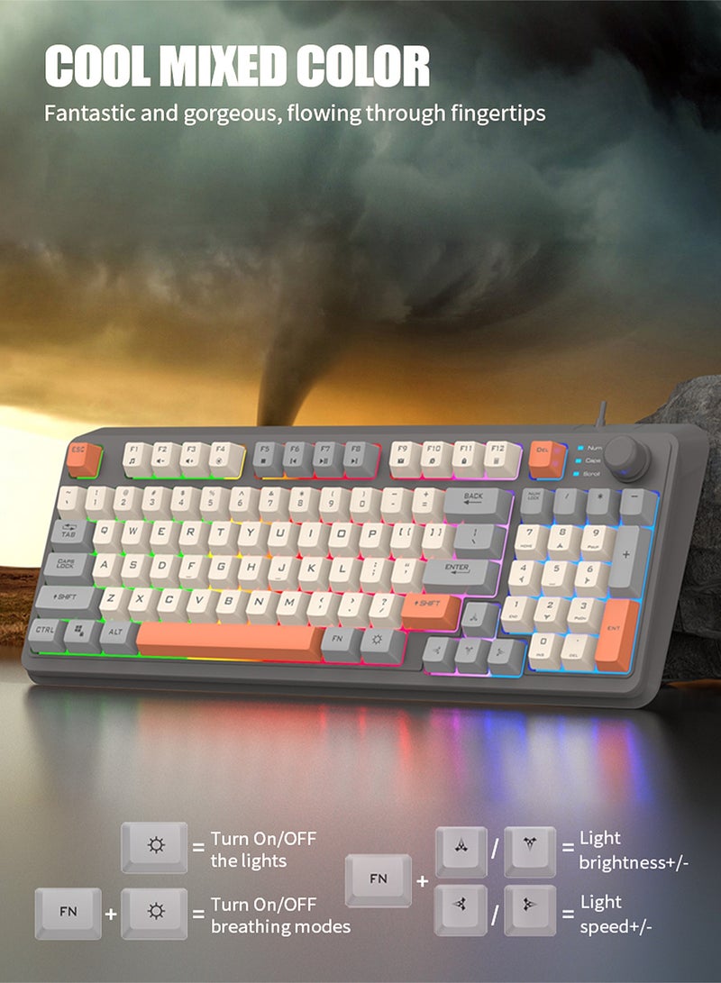 XUNFOX 94-Key Wired Keyboard - Membrane Keyboard - Gaming Keyboard - Office Keyboard - Built-in Volume Adjustment Knob - RGB Light Effect - Computer Keyboard  - Image 3