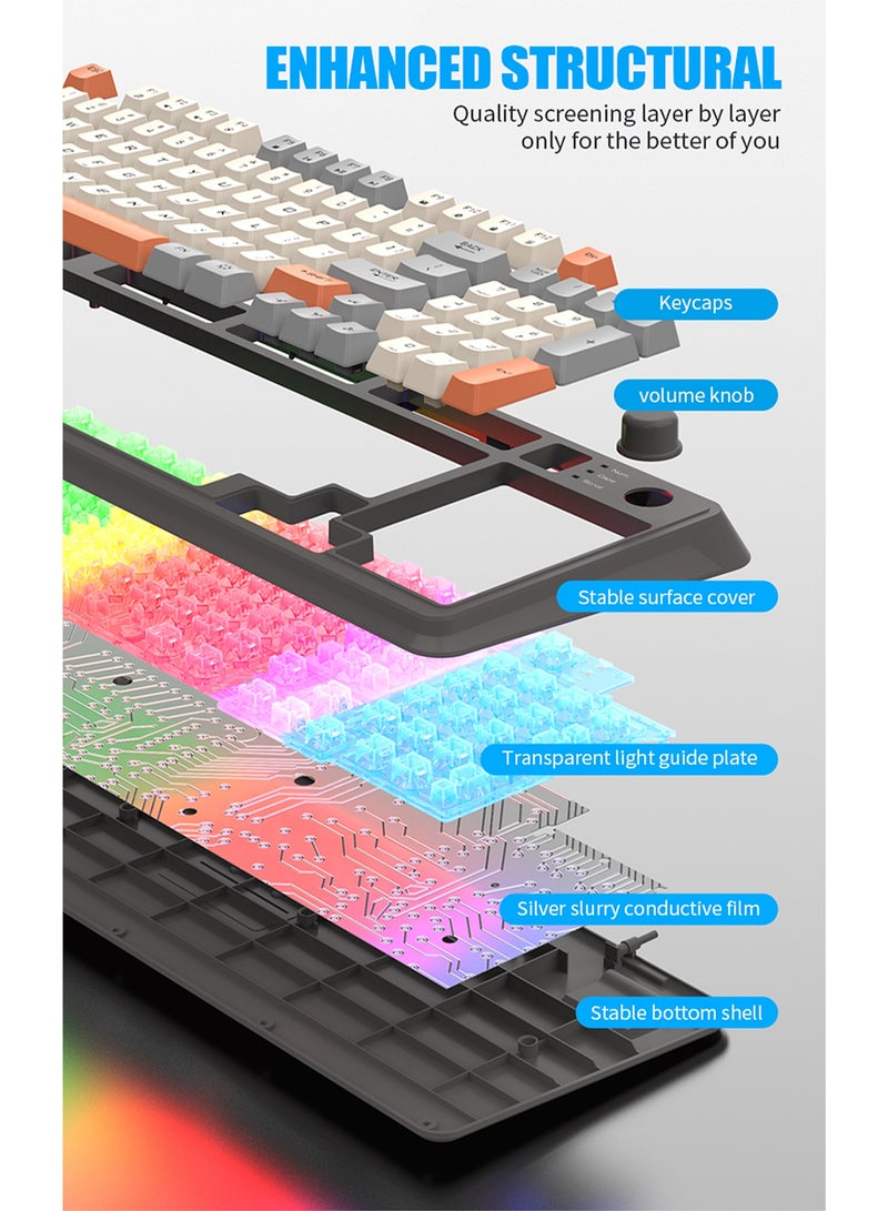 XUNFOX 94-Key Wired Keyboard - Membrane Keyboard - Gaming Keyboard - Office Keyboard - Built-in Volume Adjustment Knob - RGB Light Effect - Computer Keyboard  - Image 4