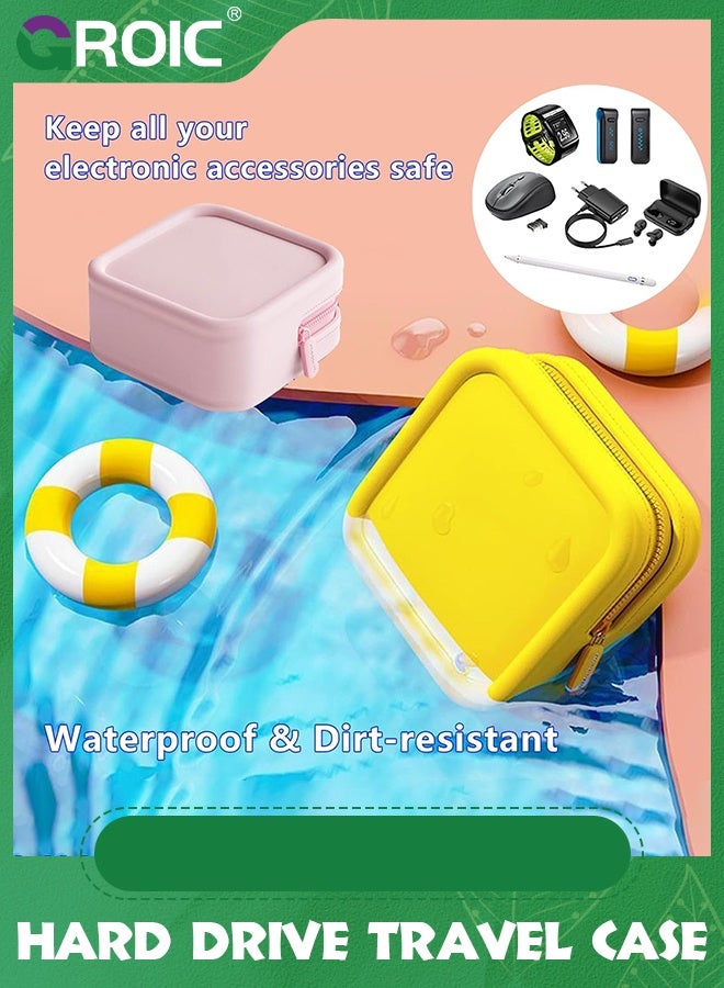 GROIC Yellow Hard Drive Travel Case, Small Electronic Bag for Women, EVA Shockproof Organizer Bag, Electronic Storage Case for Charger USB Cable Case Tech Bag, Adapter Organizer Pouch for Mouse, Earbuds etc - Image 3