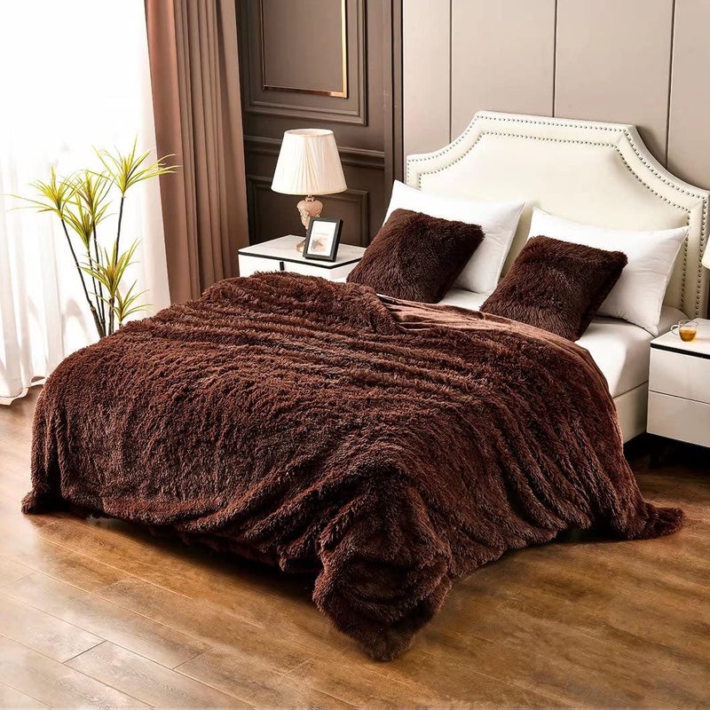 YUSOKI Brown King Faux Fur Winter Blanket2 Layers90x104Without Pillows Big Soft Plush Fuzzy Large Warm Fluffy Blanket for Bed