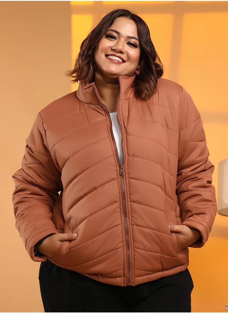 انستافاب بلس Women's Sienna Brown Chevron Quilted Jacket