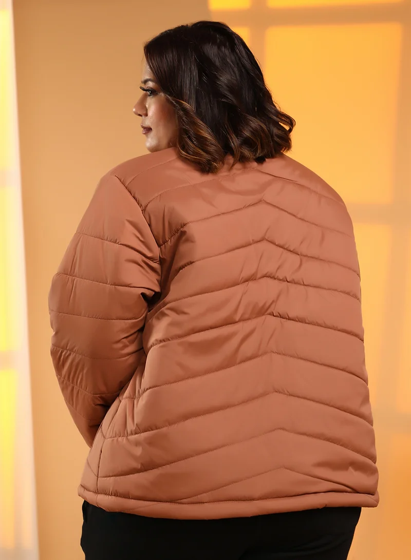 Instafab Plus Women's Sienna Brown Chevron Quilted Jacket