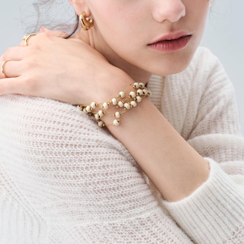 KissYan Long Necklaces for Women, 14K Gold Plated Beaded Gemstone Turquoise Boho Layered Choker, Natural Stone Handmade Sweater Fashion Jewelry Gifts White Fossil - Image 3