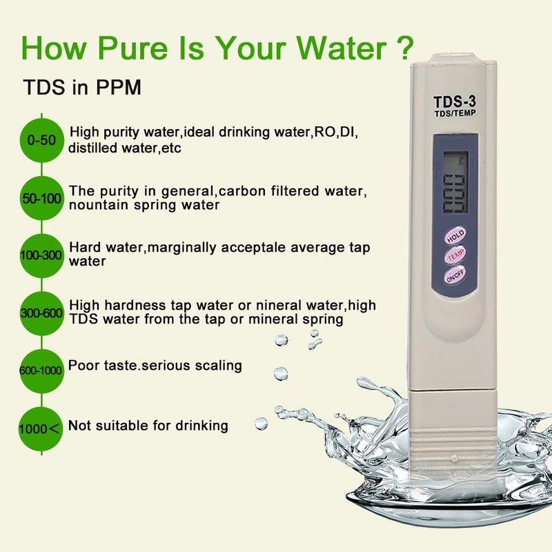 ميريديان قلم فحص نقاوة وجودة المياه الرقمي TDS من Meridian - نطاق 0-9990 ppm، أبيض - Image 4