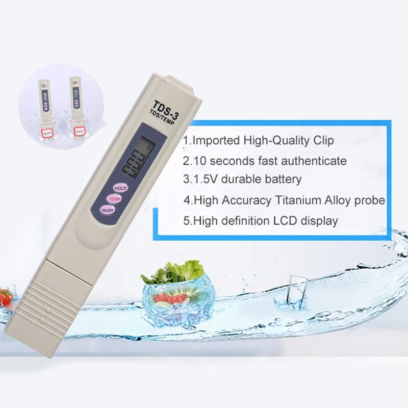 ميريديان قلم فحص نقاوة وجودة المياه الرقمي TDS من Meridian - نطاق 0-9990 ppm، أبيض - Image 3