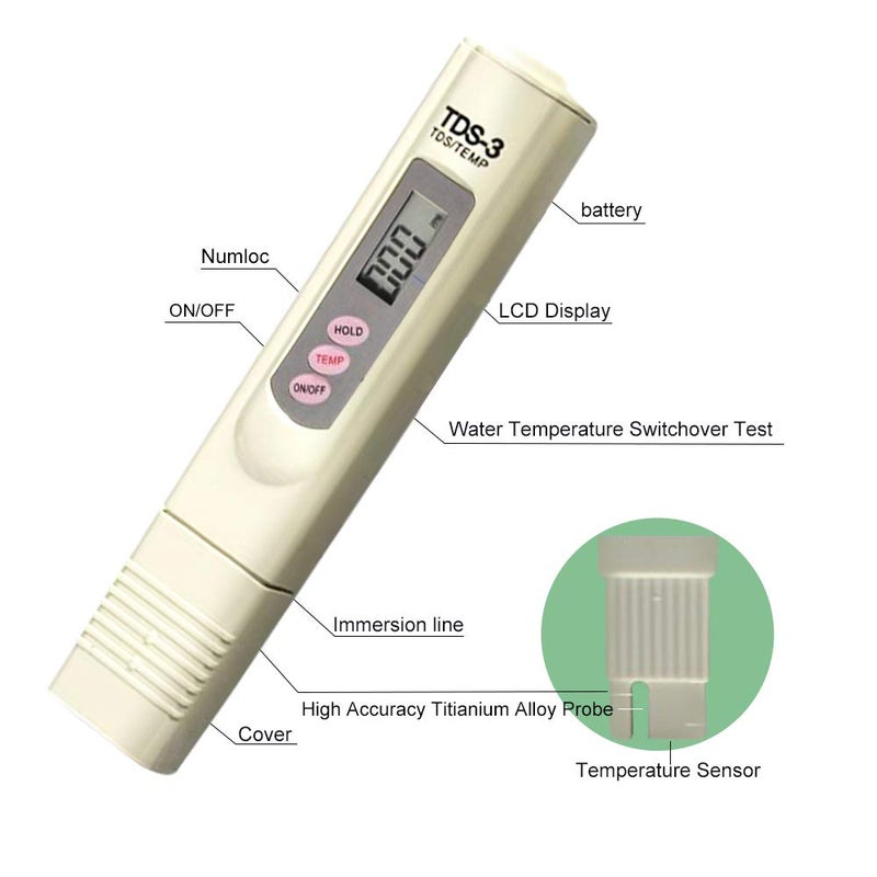 ميريديان قلم فحص نقاوة وجودة المياه الرقمي TDS من Meridian - نطاق 0-9990 ppm، أبيض - Image 2