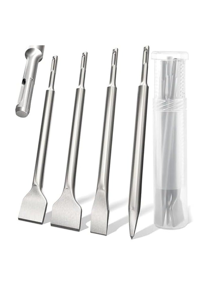 PROMASS 4Pcs SDS-Plus Chisel Set for SDS + Rotary Hammers, with Tile Chisel – with Storage Case for Masonry, Concrete, Brick, Stone  - Image 1