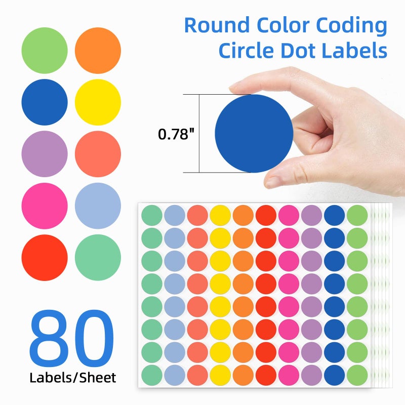 PrintHolic 1600 PCS Printholic Colored Dot Stickers, 10 Color Circle Price Stickers, 3/4 Inch Round Color Coding Labels for Office, Home, Teaching Events, Garage Sales - 20 Sheets - Image 2