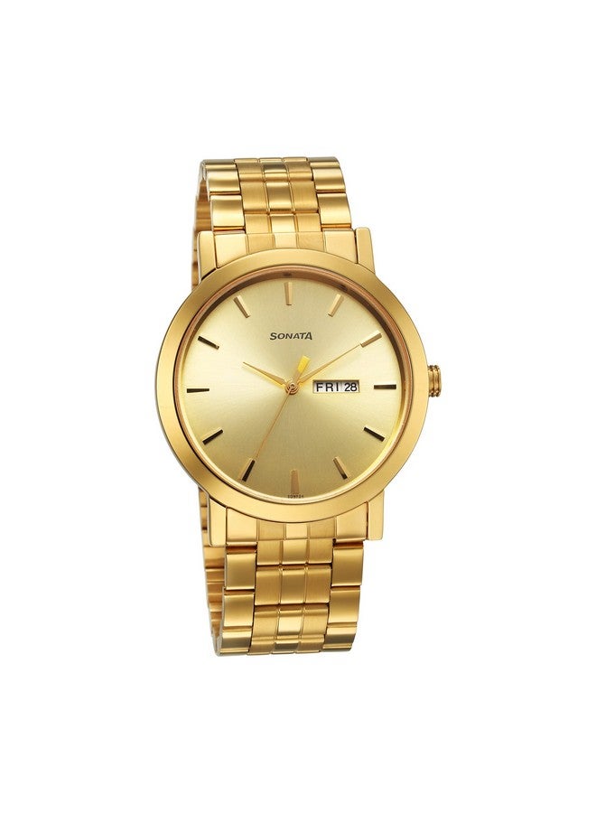 Sonata Utsav Champagne Dial Watch for Men-NS77108YM07 - Image 1