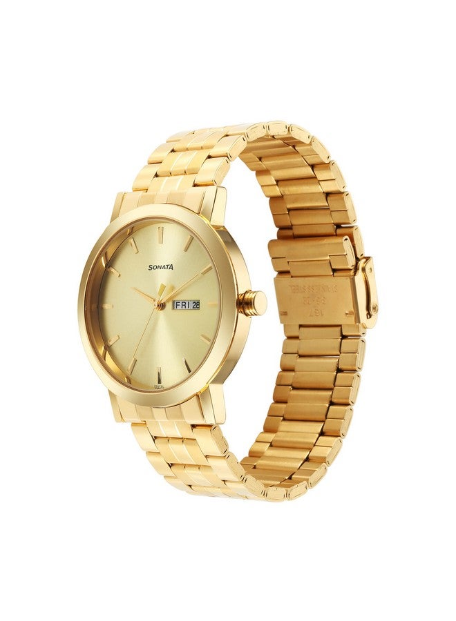 Sonata Utsav Champagne Dial Watch for Men-NS77108YM07 - Image 2