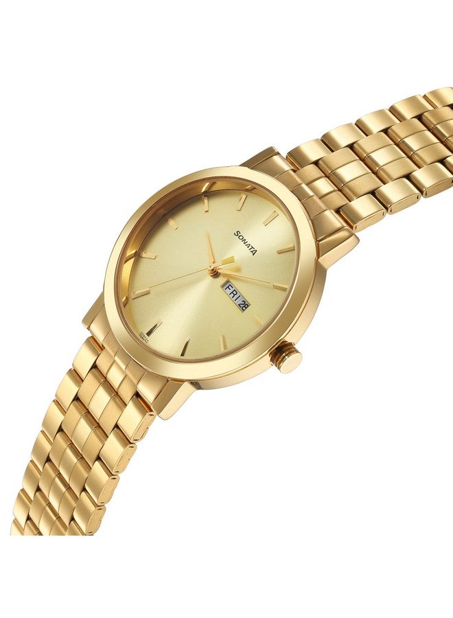 Sonata Utsav Champagne Dial Watch for Men-NS77108YM07 - Image 3