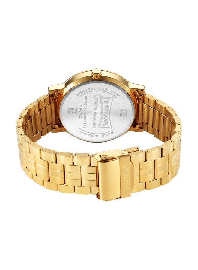 Sonata Utsav Champagne Dial Watch for Men-NS77108YM07 - Image 4