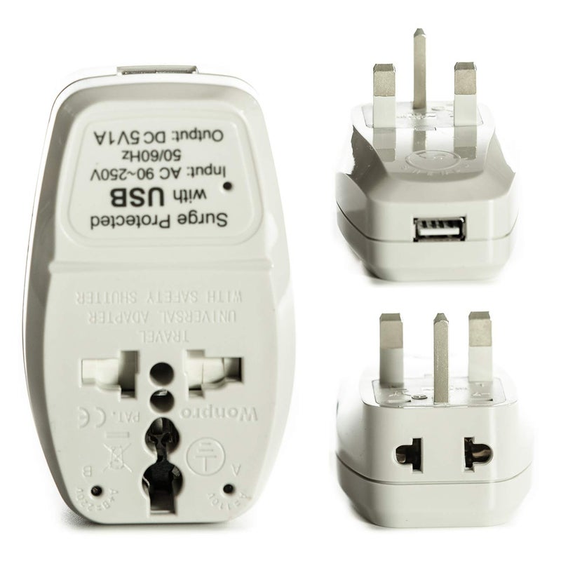 OREI OREI International Plug Adapter World Wide Plug Adapter Type G UK Adapter wUSB 1 Pack  - Image 1