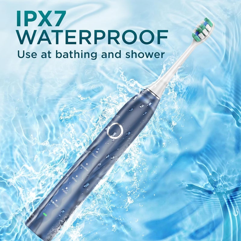 Fronix Electric Toothbrush for Adults with 8 Brush Heads, Sonic Toothbrush Rechargeable with a Holder & Travel Case, 2.5 Hours Charge for 120 Days Use - Blue - Image 4