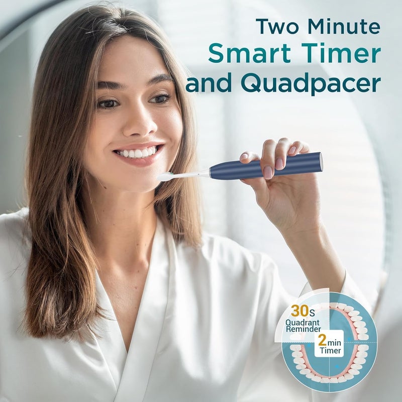 Fronix Electric Toothbrush for Adults with 8 Brush Heads, Sonic Toothbrush Rechargeable with a Holder & Travel Case, 2.5 Hours Charge for 120 Days Use - Blue - Image 2