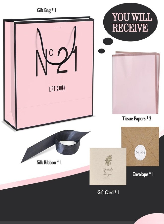 QLSKO 13" Birthday Gift Bag with Card Envelope Sticker Bow Ribbon and Tissue papers for Women Girls Design with Handles,13th-100th (EST.2004 21st) - Image 2