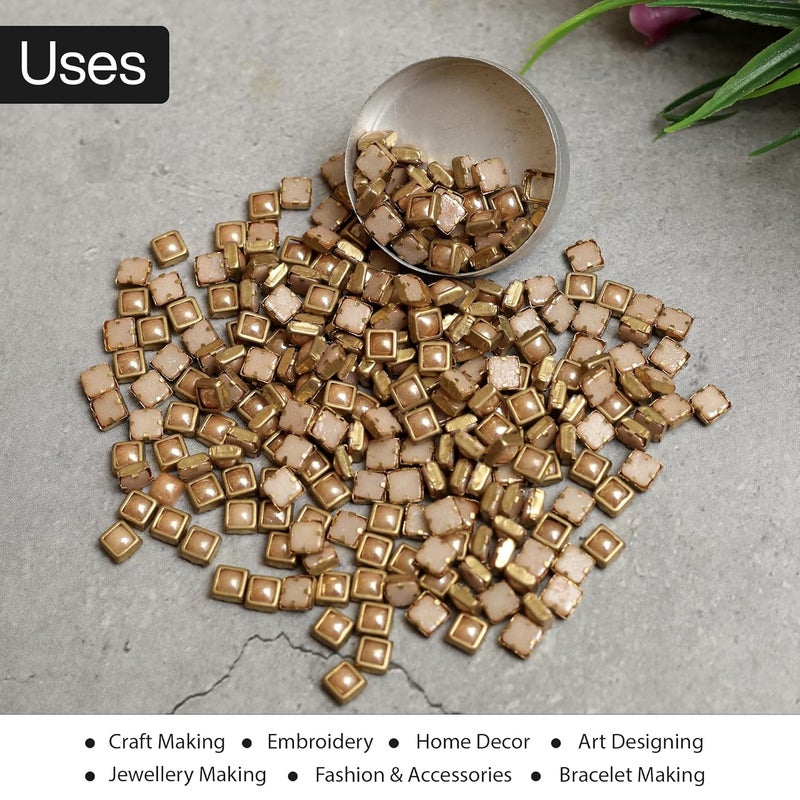 Embroiderymaterial Raw Material Flat Glue On Kundan Stones Beads for Craft, Jewellery Making, Bangles Work, Maggam Work Material, Stones for Embroidery Work, Aari Work (Square Shape, 7MM, 500 Pieces) - Image 5