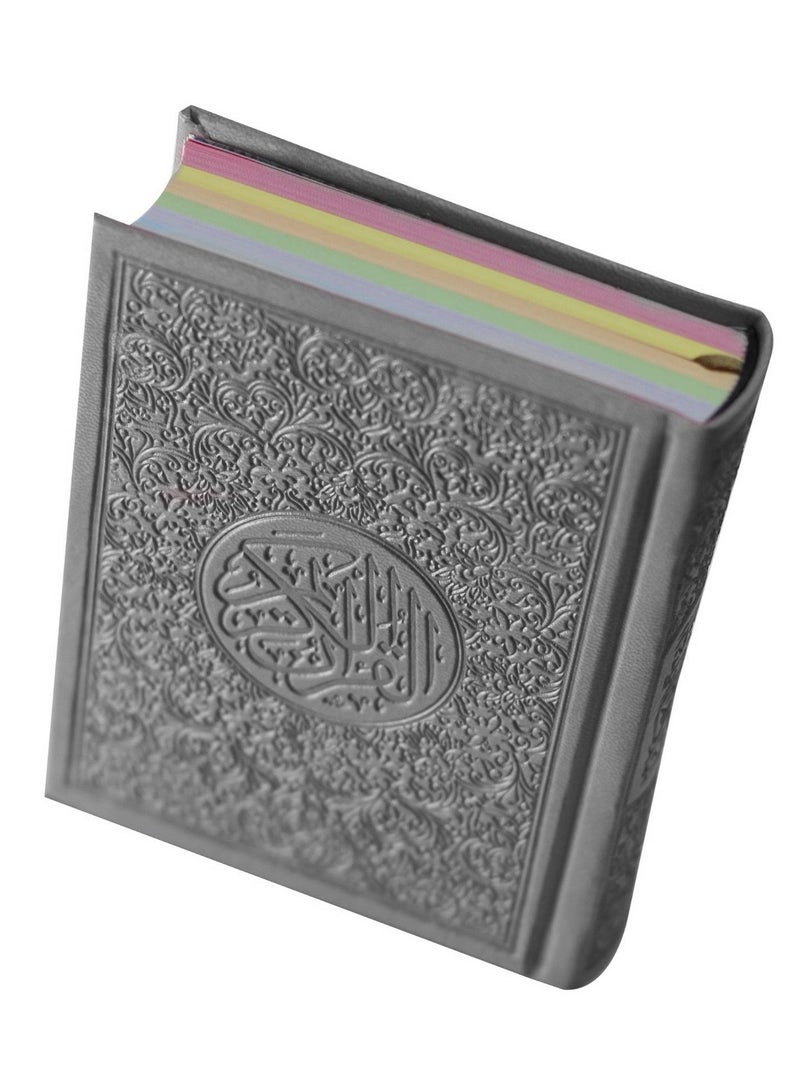 القرآن الكريم غلاف جلدي بخط واضح، ورق ملون. مصحف ملون، خط واضح حجم متوسط20*14 سم رمادي - Image 1