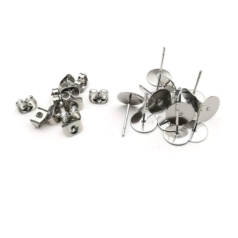 Youdiyla 400pcs Hypoallergenic Stainless Steel Earrings Posts Flat Pad Blank Earring Pin Studs with Butterfly Earring Backs for Jewelry Making Findings (8mm) - Image 2