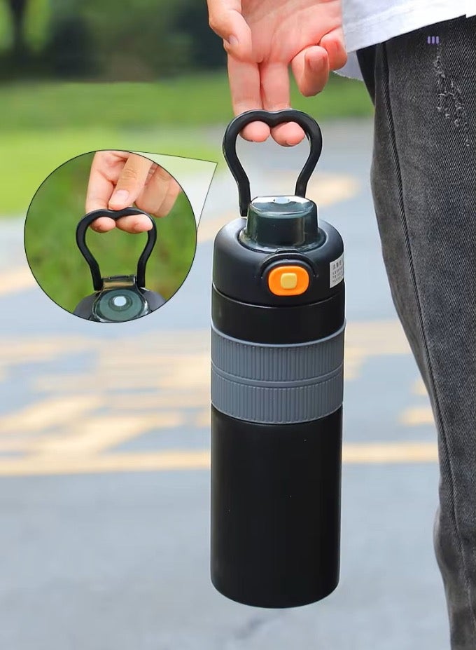 ريمي بيلا زجاجة ماء رياضية محمولة 600 مل مصنوعة من الفولاذ المقاوم للصدأ ومضادة للتسرب (اسود) - Image 3