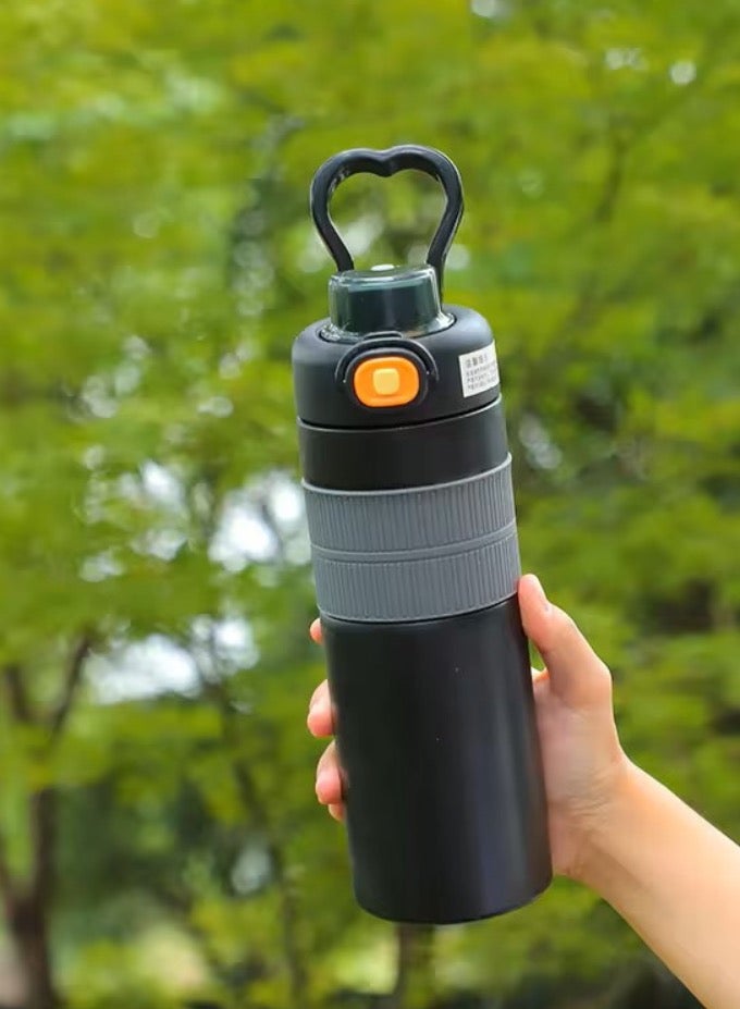 ريمي بيلا زجاجة ماء رياضية محمولة 600 مل مصنوعة من الفولاذ المقاوم للصدأ ومضادة للتسرب (اسود) - Image 1