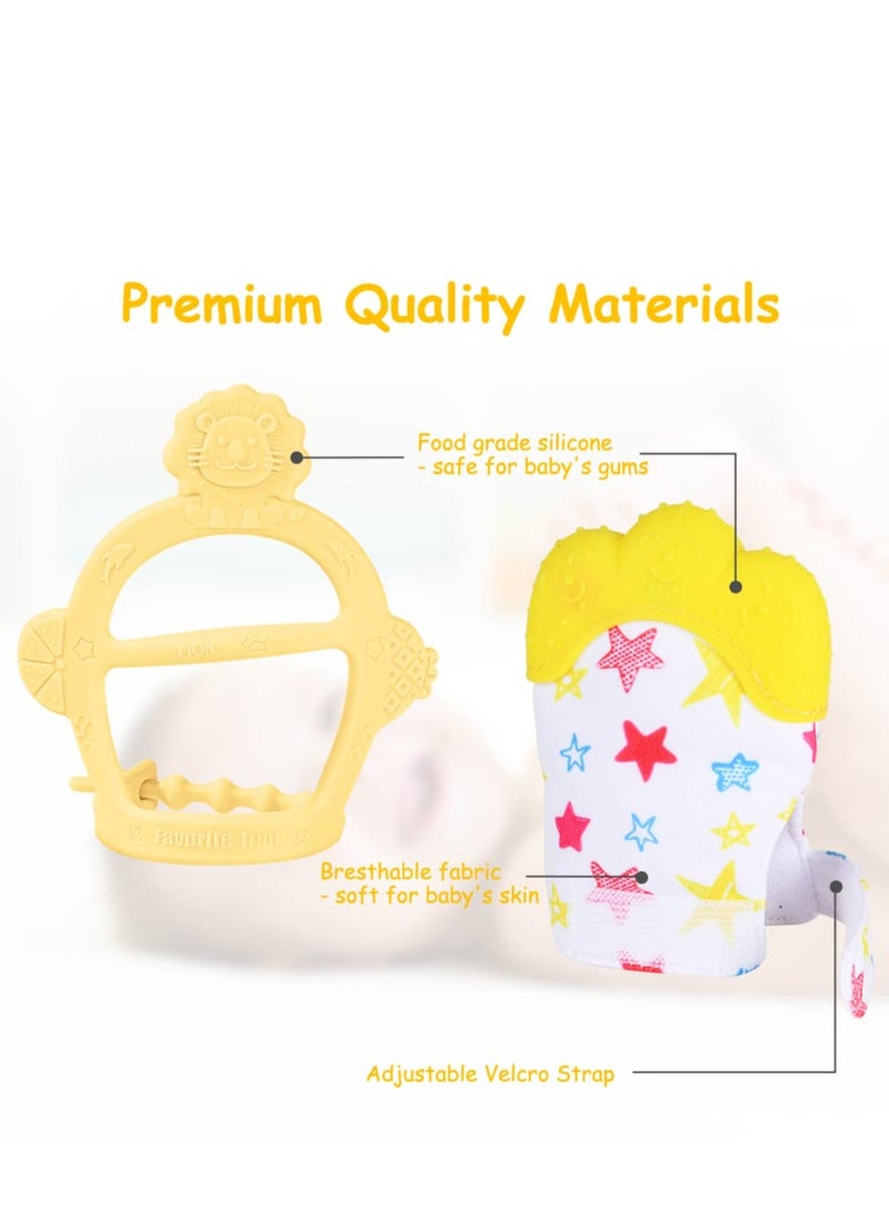 2PCS Baby Teething Set, Infant Soothing Pain Relief for Baby Includes Baby Chew Toy and Silicone Mitten Teether Glove  - Image 3