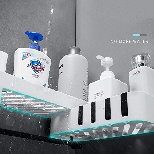 Vajin Bathroom Organizer Shelf Wall Hanging Corner Rack Storage Shelves Strong Magic Sticker Shower Rack Shelf Towel Tissue Roll Mobile Phone Stand Hanger Napkin Holder with Hooks - Image 3