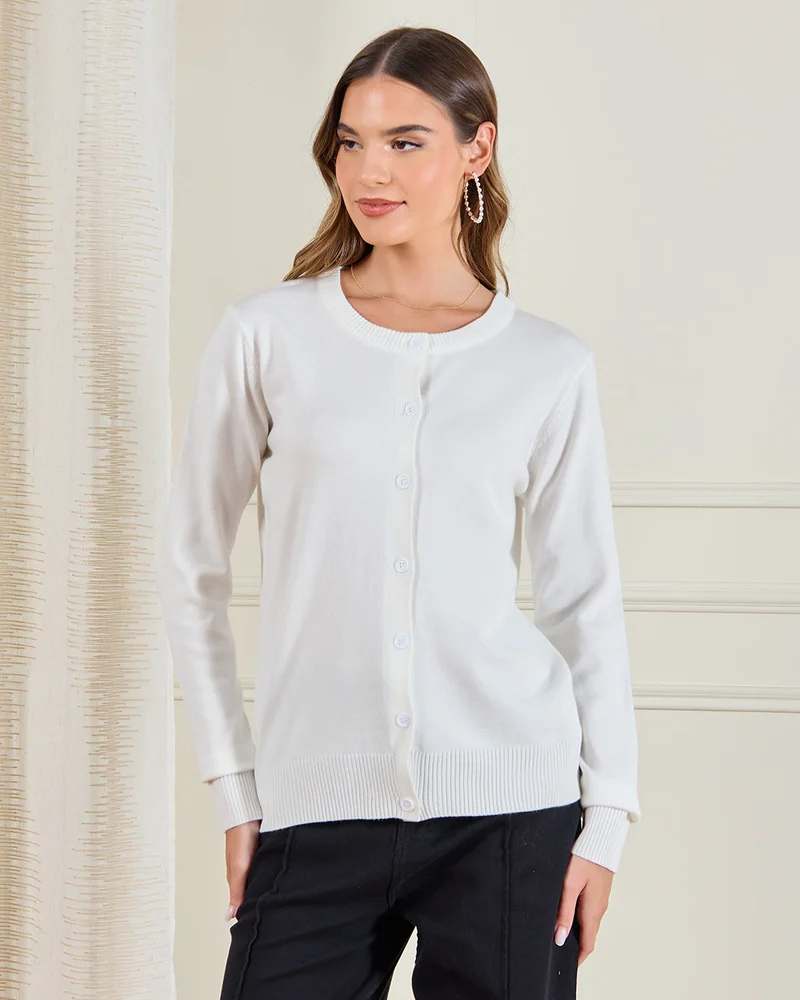 Redtag Women White Knitted Cardigan