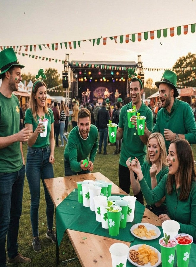 Seenelling 32 Pcs St Patrick's Day Party Game Supplies for Adult Include 24 Pcs 16 oz White Green St Patrick's Day Plastic Cups and 8 Balls Lucky Shamrock Design for Irish Outdoor Toss Game Supplies - Image 3