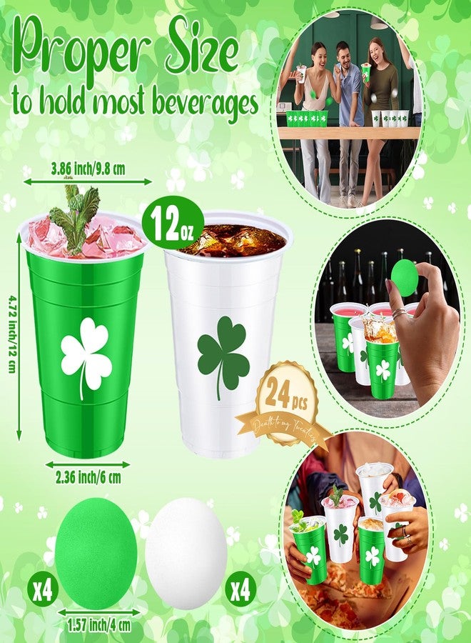 Seenelling 32 Pcs St Patrick's Day Party Game Supplies for Adult Include 24 Pcs 16 oz White Green St Patrick's Day Plastic Cups and 8 Balls Lucky Shamrock Design for Irish Outdoor Toss Game Supplies - Image 5