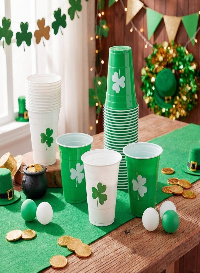 Seenelling 32 Pcs St Patrick's Day Party Game Supplies for Adult Include 24 Pcs 16 oz White Green St Patrick's Day Plastic Cups and 8 Balls Lucky Shamrock Design for Irish Outdoor Toss Game Supplies - Image 2