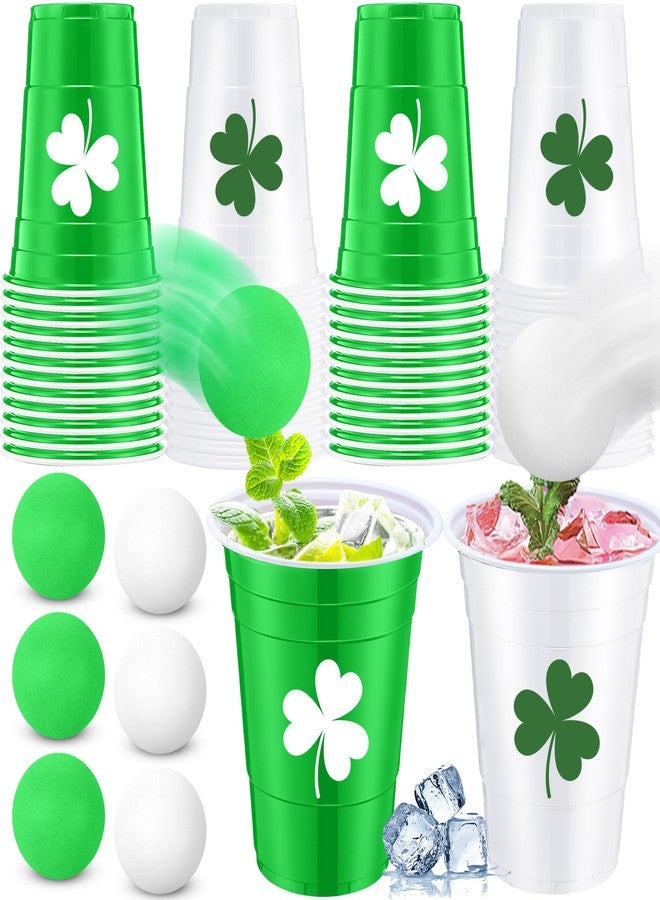 Seenelling 32 Pcs St Patrick's Day Party Game Supplies for Adult Include 24 Pcs 16 oz White Green St Patrick's Day Plastic Cups and 8 Balls Lucky Shamrock Design for Irish Outdoor Toss Game Supplies - Image 1