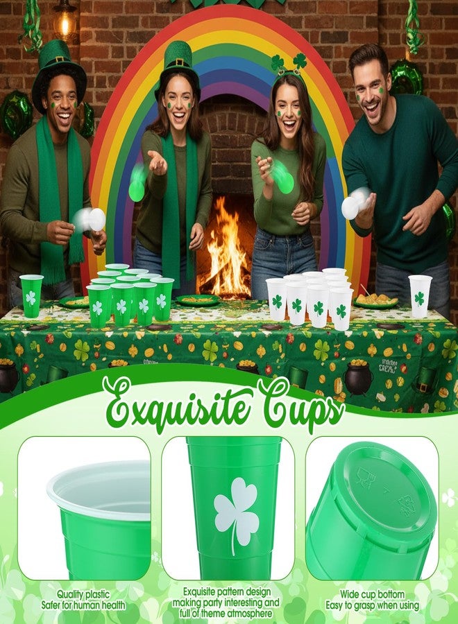 Seenelling 32 Pcs St Patrick's Day Party Game Supplies for Adult Include 24 Pcs 16 oz White Green St Patrick's Day Plastic Cups and 8 Balls Lucky Shamrock Design for Irish Outdoor Toss Game Supplies - Image 4