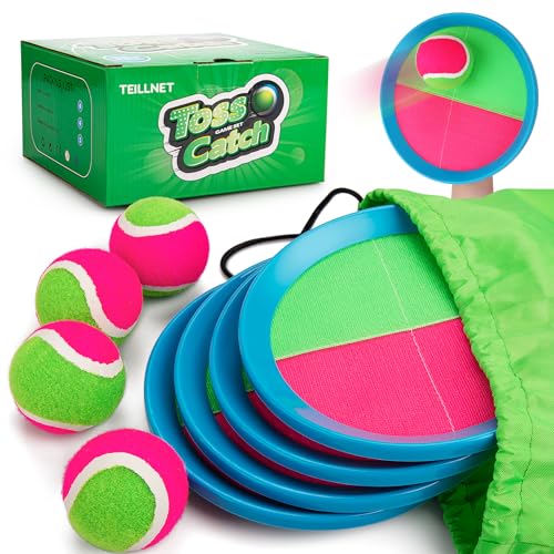 TEILLNET Toss and Catch Ball Set Upgraded Kids Toys Beach Toys Baseball Games Sturdy WaterResistant Great for Outdoor Pool Yard Games Classic Gift for Boys Girls 3 4 5 6 7 8 9 10 11 12 Years Old - Image 1