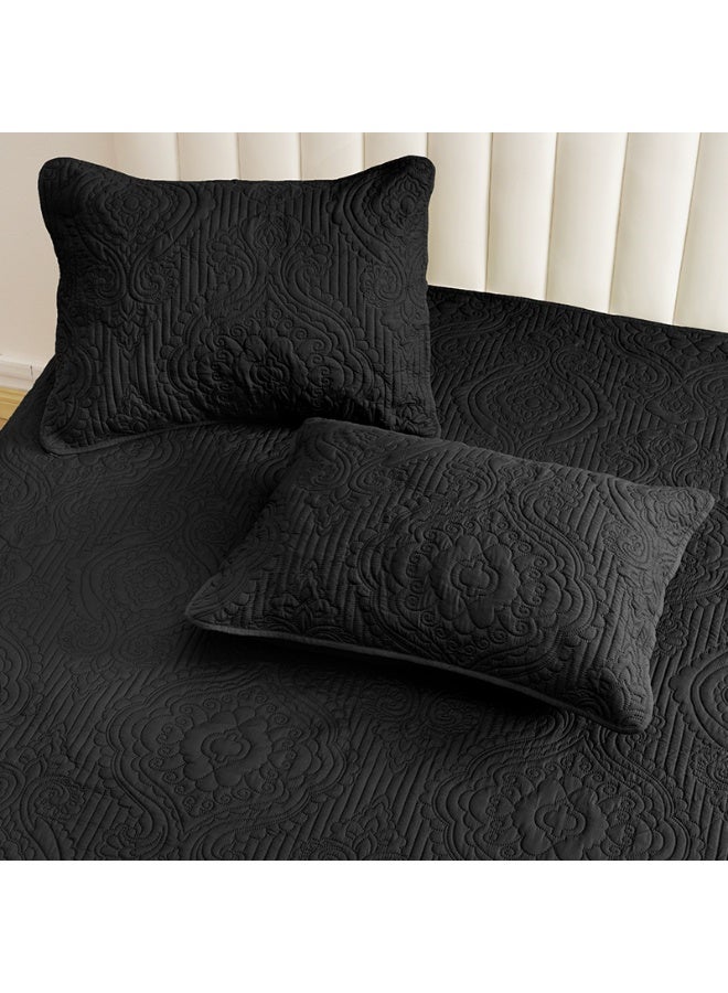 PHF طقم لحاف PHF بحجم كوين - غطاء سرير صيفي خفيف الوزن، 3 قطع غطاء سرير ناعم وقابل للتنفس بنمط عملة لجميع الفصول، لحاف يتدلى بشكل جميل 90 × 96 بوصة مع 2 غطاء وسادة 20 × 26 بوصة، أسود - Image 3