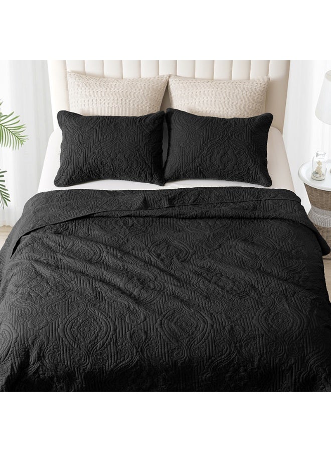 PHF طقم لحاف PHF بحجم كوين - غطاء سرير صيفي خفيف الوزن، 3 قطع غطاء سرير ناعم وقابل للتنفس بنمط عملة لجميع الفصول، لحاف يتدلى بشكل جميل 90 × 96 بوصة مع 2 غطاء وسادة 20 × 26 بوصة، أسود - Image 4