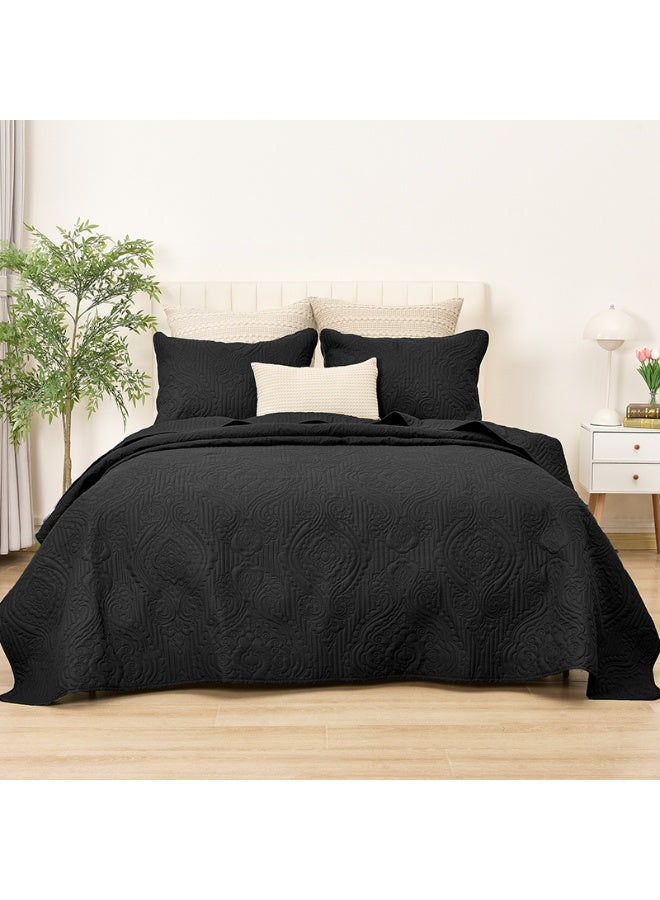 PHF طقم لحاف PHF بحجم كوين - غطاء سرير صيفي خفيف الوزن، 3 قطع غطاء سرير ناعم وقابل للتنفس بنمط عملة لجميع الفصول، لحاف يتدلى بشكل جميل 90 × 96 بوصة مع 2 غطاء وسادة 20 × 26 بوصة، أسود - Image 1