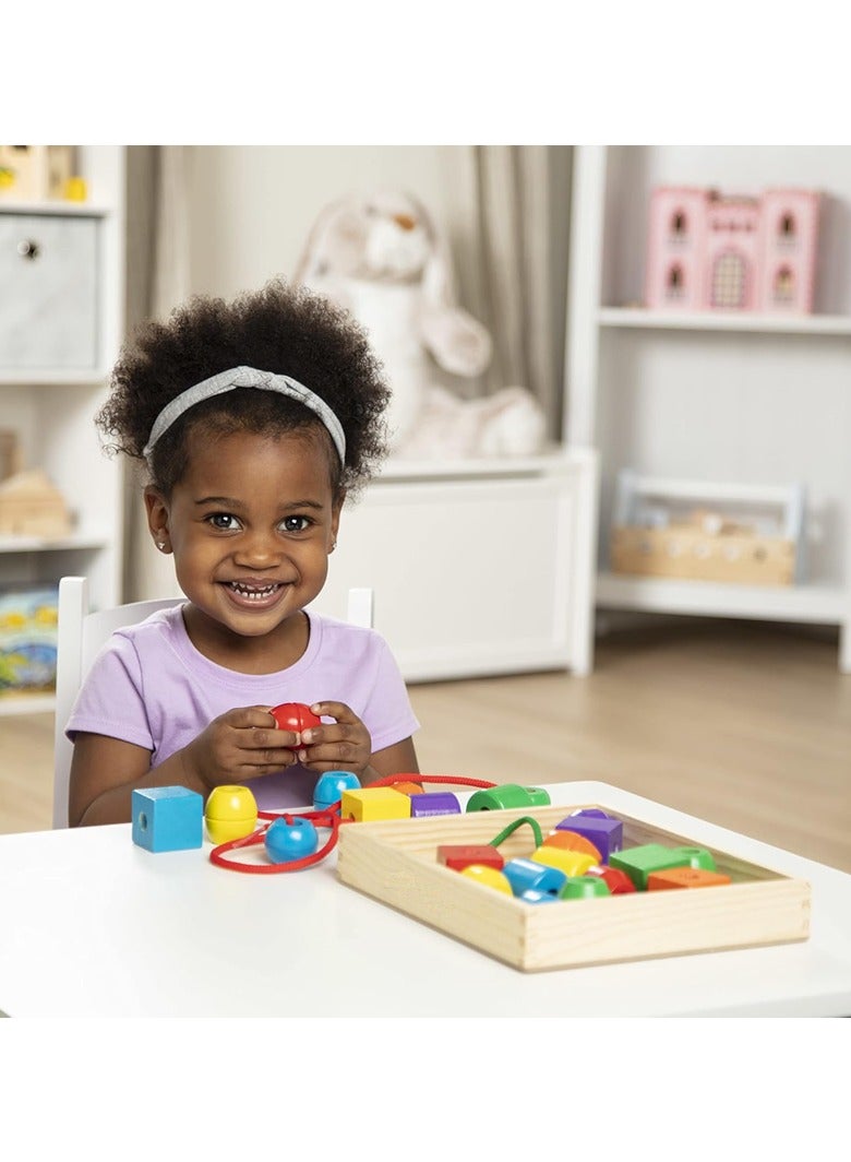 general Educational toy with 30 wooden beads and 2 shoelaces - Toddler beads for toddlers and children with fine motor skills Shoelace Toys 3+ - Image 4