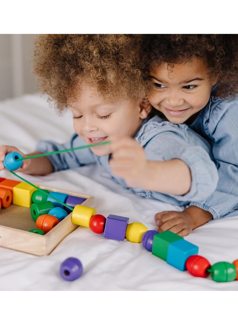 general Educational toy with 30 wooden beads and 2 shoelaces - Toddler beads for toddlers and children with fine motor skills Shoelace Toys 3+ - Image 3