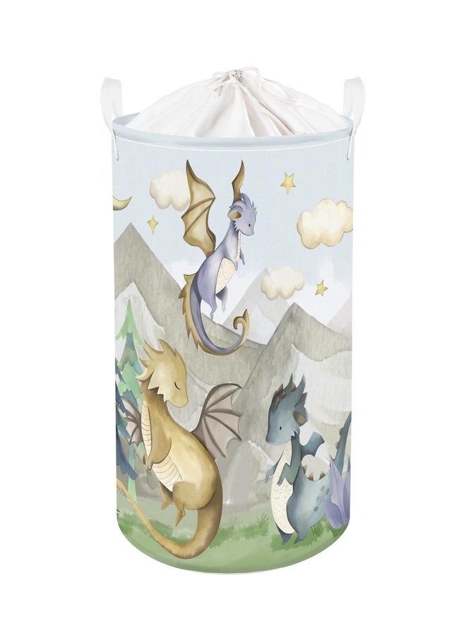 Clastyle 45L Kids Cute Dragon Nursery Hamper Mountain Tree Dirty Clothes Collapsible Laundry Basket Round Cloud Toys Storage Basket with Drawstring - Image 1