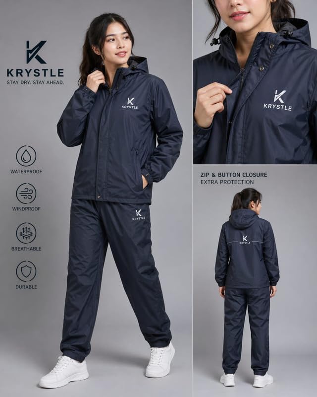 Krystle Women's Waterproof Rain Suit Set – Jacket & Pants | Windproof & Lightweight (Black,Medium) - Image 3