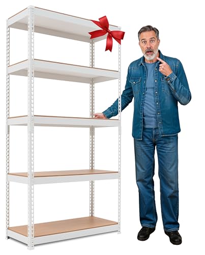 HOMEDANT 5 Tier White Storage Shelves Adjustable Laminated Boltless Garage Metal Shelving Unit Heavy Duty Utility Rack Shelf Warehouse Pantry Closet Kitchen 359 W x 162 D x 713 H White 1Pack