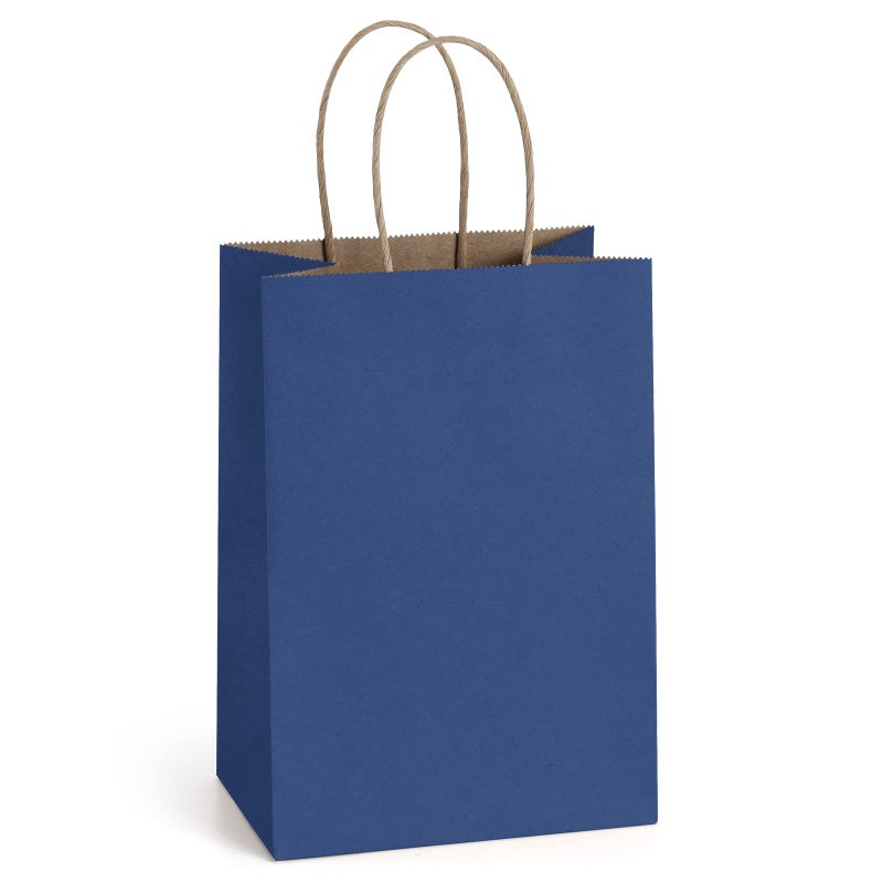 BagDream Small Gift Bags with Handles 50Pcs 525x3x8 Inches Kraft Paper Bags Bulk for Party Favor Retail Merchandise Wedding Gifts Recyclable Navy Blue Paper Sacks
