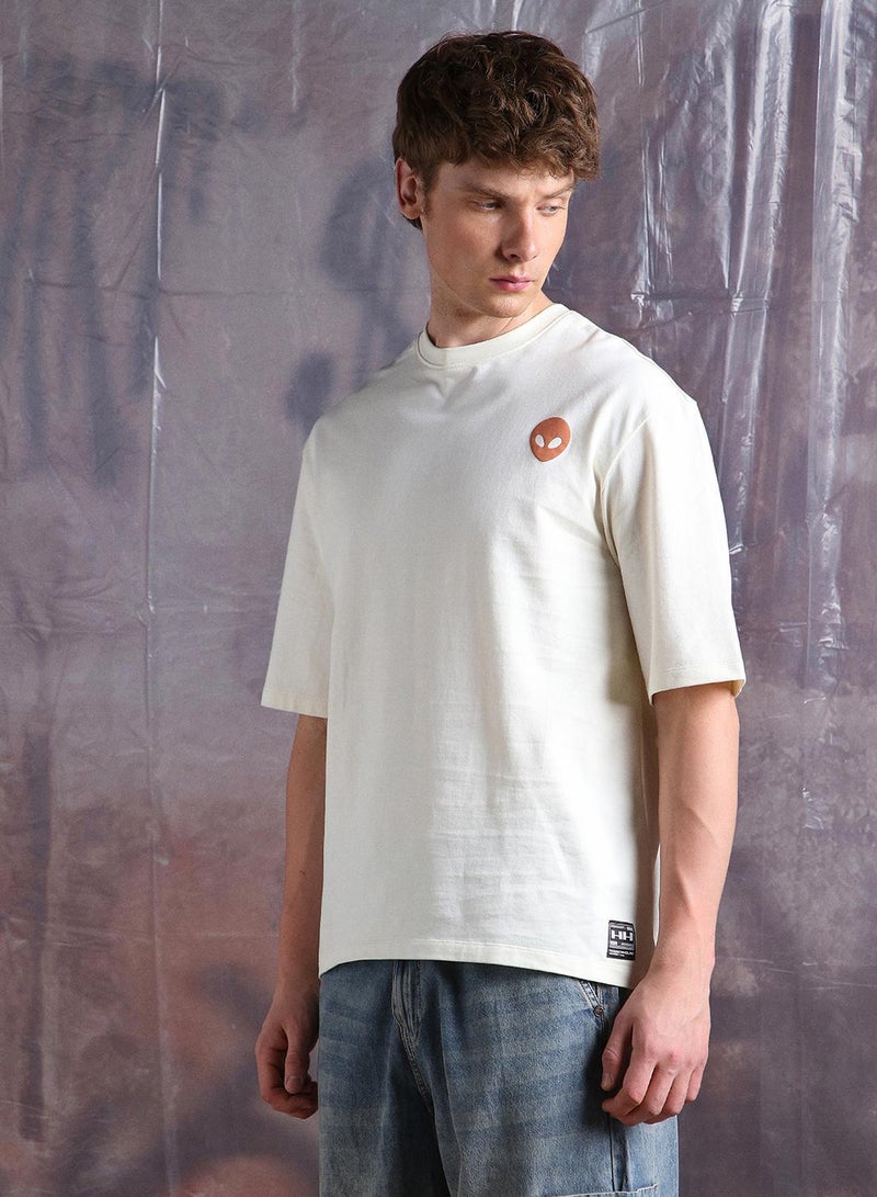 Hubberholme Men'S Off White 100% Cotton Printed Oversized T-Shirt - Image 3