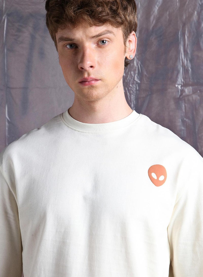 Hubberholme Men'S Off White 100% Cotton Printed Oversized T-Shirt - Image 5