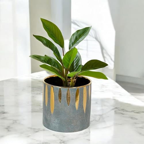 FOX & FERN Premium Ceramic Planter with Drainage-Hole for Vibrant Garden | Enhance The Ambiance of Your Home, Office or Garden (Dia. 5") (GA133B-087-GG) - Image 3