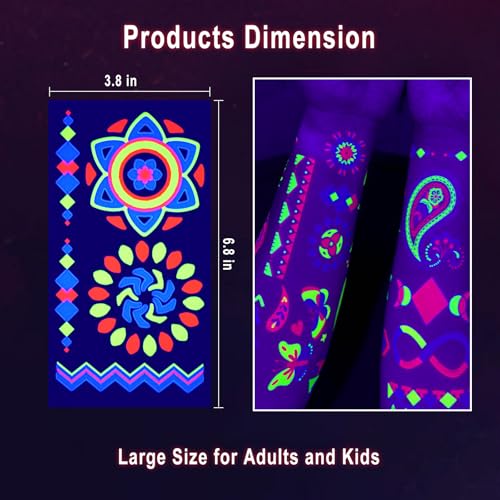 Ozepao 20 Sheets Glow in The Black Light Temporary Tattoos, Glow Party Supplies for Adults and Kids, 160+ Neon UV Glow Fluorescent Designs, Perfect for Neon Raves, Festivals, Birthday Parties and More - Image 5