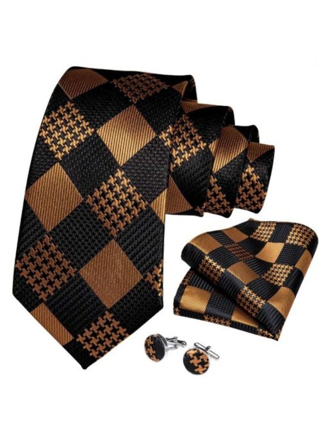 Luxury men's 4-piece tie set (necktie + pocket square + cufflinks + clip) in a gift box - Image 3