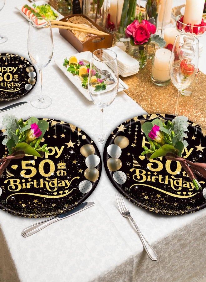 EVYIENEN 50Pcs 50th Birthday Party Paper Plates,7inch Disposable Black and Gold Dessert Party Plates Party Decorations for Men Woman 50th Happy Birthday Wedding Party Supplies - Image 5