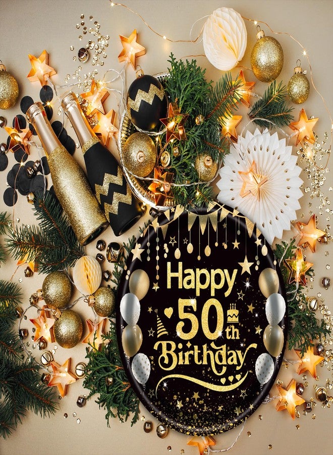 EVYIENEN 50Pcs 50th Birthday Party Paper Plates,7inch Disposable Black and Gold Dessert Party Plates Party Decorations for Men Woman 50th Happy Birthday Wedding Party Supplies - Image 4
